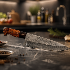 Custom Handmade Modern Damascus Steel Chef <b>Knife</b> Ambidextrous Design 8-9.9in Blade Length 3.0mm Thickness Wood Handle Extra - Product Image 6