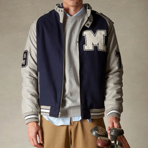 Veste universitaire marine et blanche pour homme, avec broderie de la lettre M, coupe classique, style preppy, pour l'automne - Product Image 4