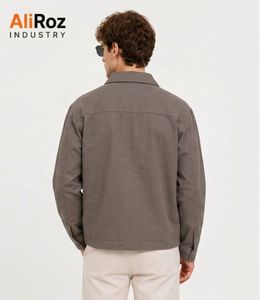 AliRoz Men's Cotton Canvas Shirt Jacket Turn <b>Down</b> Collar Zipper Front Pocket Workwear Style Autumn Outerwear - Product Image 3