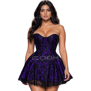Vestido corsé de encaje morado y negro para mujer, minivestido gótico romántico sin tirantes para fiestas, discotecas y ropa de noche - Product Image 1