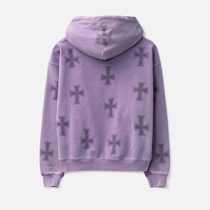 Sudadera con capucha unisex morada con cremallera y logo frontal, estilo streetwear, de algodón 100%, de gran gramaje y corte oversize. - Product Image 5