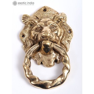 Aldaba de puerta de León de latón de 5 pulgadas hecho a mano Artículo de decoración para el hogar único Hecho en India Obra de arte hecha a mano - Product Image 2