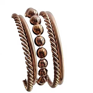 Premium Beaded Strand <b>Rope</b> Motif Open Cuff Copper Therapy <b>Bracelet</b> Fashionable Metal Jewelry Exquisite Design Multi Layered Cuf - Product Image 2