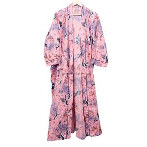 Cotton Kimono Robe Floral Print <b>Boho</b> Bathrobe for Women Soft Lightweight 100% Cotton V-neck <b>Belt</b> Closure Full-Length Seasonal - Product Image 5