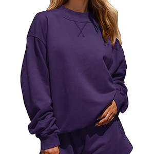 High Quality 100% Cotton Women's Oversized <b>Mock</b> <b>Neck</b> Sweatshirts V-Notch Drop Shoulder Hip Hop Style Quick Dry Women Autumn Wear - Product Image 6