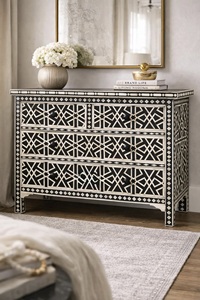 Cajón con Incrustaciones de Hueso de ILAHI, Diseño Moderno con Detalles de Ágata, Mueble Portátil para el Hogar - Product Image 3