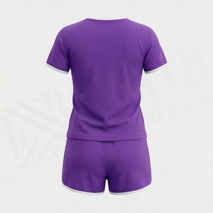 Conjunto Deportivo de 2 Piezas para Mujer, Camiseta de Manga Corta y Pantalones Cortos por Encima de la Rodilla, Color Sólido, Secado Rápido, Ropa Deportiva de Punto - Product Image 2