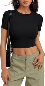 T-shirt court décontracté pour femme, col rond, en coton et élasthanne, respirant, style personnalisé, imprimé. - Product Image 3
