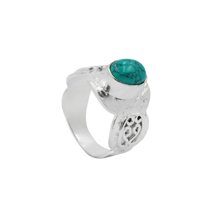Anillo de Turquesa Hecho a Mano - Piedra Preciosa Ovalada Natural de 7x9mm, 0.3m, Chapado en Plata con Acabado Mate, Estilo Boho, Unisex - Product Image 2