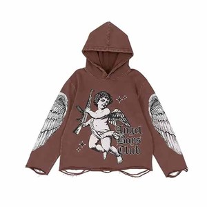 Sweat-shirt à capuche gothique Angel Boys Club pour homme, coupe oversize, imprimé, en coton, motif ailes brunes - Product Image 1