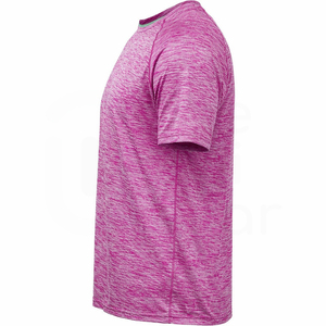 T-shirt pour homme en polyester de couleur unie violette, manches courtes, col rond, décontracté, tricoté, coupe régulière, séchage rapide, design uni - Product Image 4