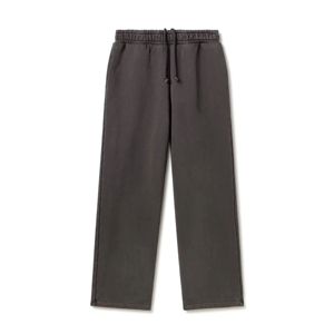 Pantalon de jogging gris pour homme, taille élastique avec cordon de serrage, coupe décontractée, jambe large, en coton mi-lourd - Product Image 1