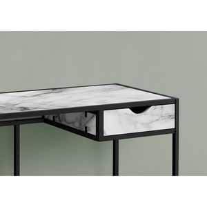 Scrivania Moderna per Ufficio Domestico 42L in Laminato Effetto Marmo Bianco con Cassetto Portaoggetti in Metallo Nero - Product Image 3