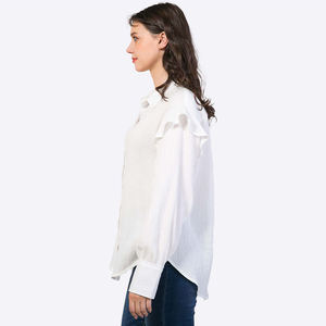 <b>Women's</b> <b>White</b> <b>Short</b> <b>Sleeve</b> Button-Down Casual <b>Shirt</b> 100% Cotton Jersey Fabric Regular Fit O-Neck Collar Spring Season Wear - Product Image 3