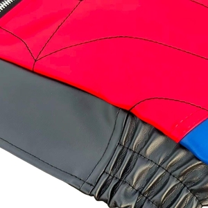 Chaqueta de Cuero Roja y Azul Inspirada en Spider-Man para Hombre |   Abrigo de streetwear con diseño de disfraz de superhéroe, con detalles de ojo cosido en el pecho, para carga con impuestos pagados - Product Image 4