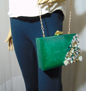 Bolso de Mano de Diseño para Mujer, en Resina Verde Mármol, Ecológico, Hecho a Mano, con Correa de Hombro de Gamuza, Forro de Algodón, para Primavera - Product Image 3