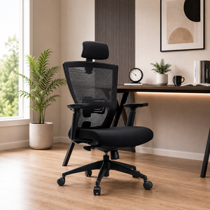 Fauteuil de bureau ergonomique moderne pivotant en tissu, réglable en hauteur avec mécanisme électrique, pour usage commercial - Product Image 1