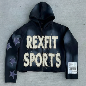 Sweat-shirts à capuche zippés effet délavé, broderie vieillie, les plus demandés et les plus vendus en gros pour hommes - Product Image 1