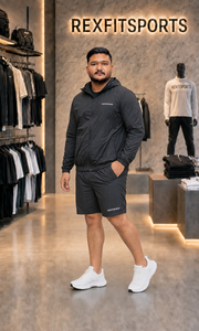 REXFIT SPORTS 2026 Conjunto de Chaqueta Cortavientos y Pantalones Cortos de Nailon Negro Personalizado, Marca Privada, Ropa Deportiva Urbana para Hombre - Product Image 5
