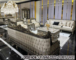 Ensemble de canapés de style baroque noir doré européen, meubles de salon personnalisés, ensemble de canapés en bois sculpté à la main de qualité supérieure, vente aux États-Unis - Product Image 3