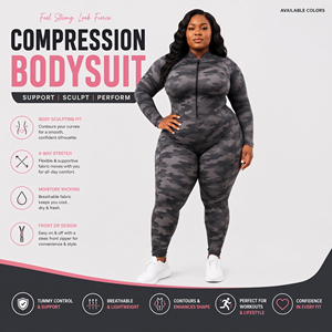 Camo Printed Plus Size Compression Jumpsuit Half-<b>Zip</b> Full Body One Piece Women's Yoga Fitness Four-Way Stretch Water Resistant - Product Image 2
