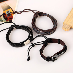 <span class=keywords><strong>Bracelet</strong></span> en <span class=keywords><strong>Corde</strong></span> <span class=keywords><strong>de</strong></span> Chanvre pour Homme, Style Punk, 3-en-1, Ensemble Tendance Multi-Couches, Trois Niveaux, Personnalisé, en Cuir Tressé, Bijou <span class=keywords><strong>Guitare</strong></span> - Product Image 4
