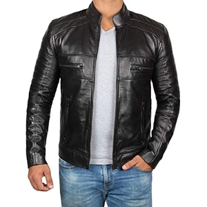 Veste de moto pour homme en cuir de vache véritable noir, effet vieilli, avec tissu en duvet, pour la saison hivernale. - Product Image 2