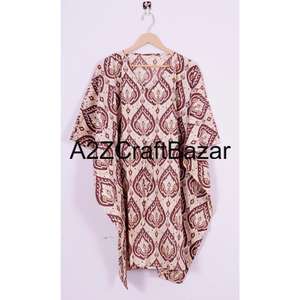 Women's Cotton Kaftan Dress with <b>Skirt</b> Hand Block Printed Summer Sleepwear <b>Short</b> Kaftan and Simple Fashion Element - Product Image 6