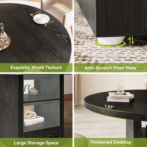 Tavolo da Pranzo Rotondo Moderno in Legno con Vano Portaoggetti per Casa o Ristorante - Product Image 3