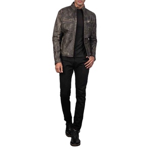 High Street Mens <b>Long</b> Winter <b>Leather</b> <b>Jacket</b> with Front Custom Logo Printing Windproof Stand Collar Zipper Closure Plain Dyed - Product Image 5