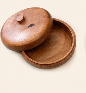 Boîte à chapati en bois avec couvercle, en bois d'acacia écologique, récipient de rangement pour roti, plat rond en bois pour la cuisine - Product Image 1