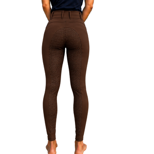 Women Chocolate <b>Brown</b> High Waist Horse Riding <b>Leggings</b> Stretch Equestrian Breeches Textured Riding Pants with Front Pocket - Product Image 2