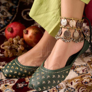 Laser-Cut Printed Anti-Slippery Calming Green <b>Khussa</b> Faux Leather Fashion Trend Customizable Design for All Seasons - Product Image 3