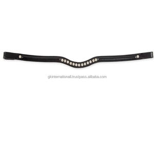 Bande de front de cheval en cuir de forme de vague avec rembourrage surélevé et chaîne diamante de cristaux clairs Bande de front de course de cheval en cuir surélevée - Product Image 4