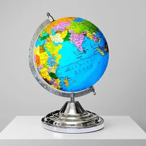 Globo Terráqueo de Acero con Lupa, Base de Arco Cromada Plateada, Mapa Multicolor del Océano Azul, Decoración para Hogar, Oficina, Escuela, Regalo - Product Image 6