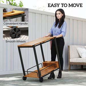 Carrello Bar a 2 Ripiani in Legno di Acacia con 3 Portabottiglie per Uso Esterno - Product Image 5