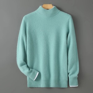 Pull-over ample pour homme à col semi-montant en 100% pure laine, à manches longues, tricoté, idéal pour l'hiver – Meilleure vente - Product Image 3