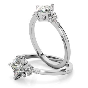 Anillo de boda clásico de oro macizo de 9k/10k/14k con diamantes cultivados en laboratorio de corte princesa, diseño de cometa y racimo pequeño, para mujer y niña - Product Image 6