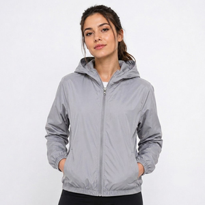 Veste coupe-vent d'hiver pour femmes, à capuche, fermeture éclair, logo OEM personnalisé, tissu respirant épais, course à pied, sport - Product Image 6