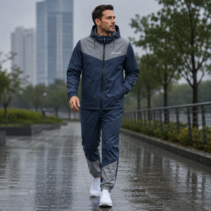 Color Block Hooded Waterproof Track Suit Men Custom Printed Logo <b>Zip</b> Pocket Chest Design Windproof Polyester Fabric Wholesale - Product Image 6