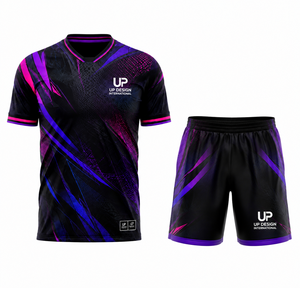 ชุดเสื้อฟุตบอลและกางเกงขาสั้นสีม่วงดำแบบซับลิเมชั่น ระบายอากาศได้ดี ผลิตจากโพลีเอสเตอร์ ชุดยูนิฟอร์มทีมฟุตบอล ชุดกีฬา - Product Image 2