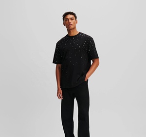 Camiseta de algodón 100% de alta calidad para hombre con diseño de diamantes de imitación patrón sólido ropa Unisex a granel - Product Image 5