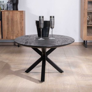 Mesa de centro Vandana Golden Comfort con tablero elíptico de madera maciza de mango arenada y patas metálicas 3D Pisa - Product Image 3