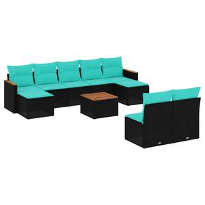 Juego de sofás de jardín de ratán sintético negro de 10 piezas con cojines, colección de muebles de patio - Product Image 2