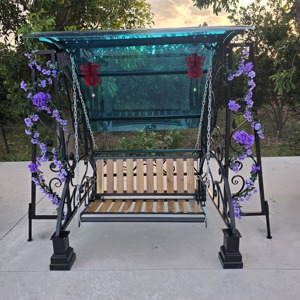 Silla Columpio de Patio de Hierro Forjado de Lujo con Toldo, Columpio de Jardín para Exteriores, Columpio Colgante de Metal Resistente para Espacios de Relajación - Product Image 4