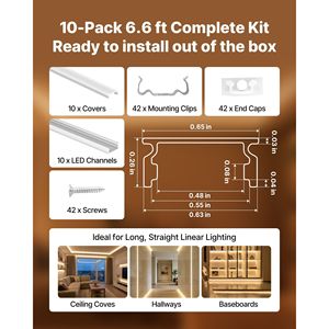 Confezione da 10 Profili LED in Alluminio a Forma di U da 2M/6,6 Ft con Copertura Opaca, Tappi Terminali e Clip di Montaggio - Product Image 4