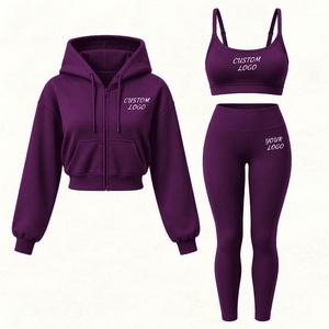 Conjunto Deportivo de 3 Piezas para Mujer, a la Moda, con Marca Personalizada, Chaqueta Deportiva de Manga Larga, Sujetador Deportivo y Pantalones Capri, Ropa Deportiva Urbana - Product Image 2