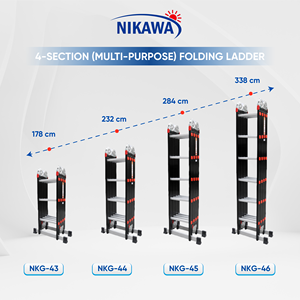 Nikawa EN131 Modern NVLG-45 4-Section Aluminum Industrial Folding <b>Ladder</b> 12ft Multi-Position Home Supermarket Warehouse Use - Product Image 1
