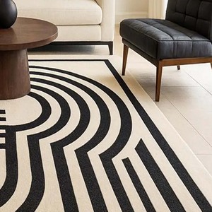 Modern Black Beige Abstract Area Rug Geometric Line Pattern Hand Tufted Carpet Contemporary Living Room Bedroom <b>Floor</b> Decor Mat - Product Image 4