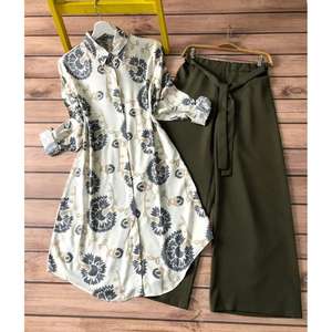 พิมพ์ดิจิตอลออกแบบทำงาน kurti กับ Palazzo สีขาว - Product Image 1